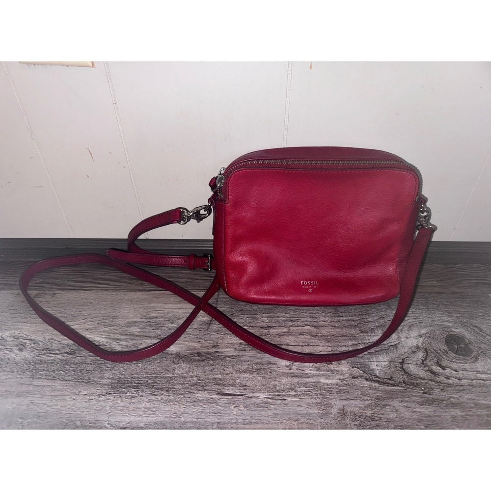 Fossil Red Leather Crossbody Bag Issue No 1954 Double Zip Camera Bag